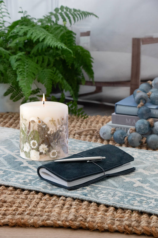 Paperwhite & Fauna Pressed Flower Pillar Candle