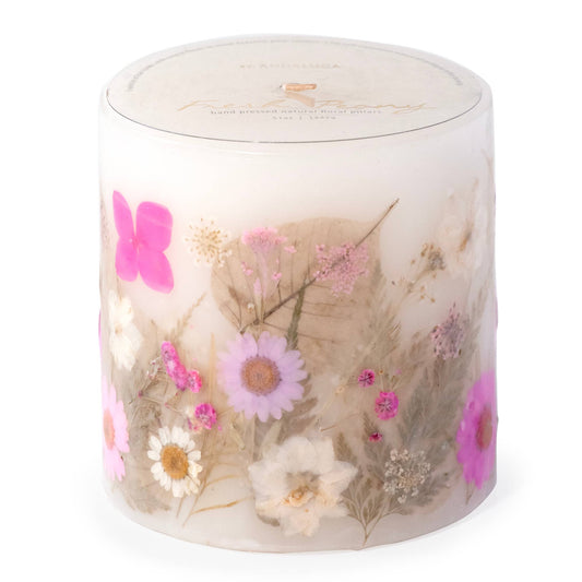 Fresh Peony Pressed Flower Pillar Candle & Optional Garden Arrangement