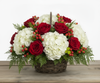 Basket of Holiday Cheer – Red Roses, Pinecones & Juniper flowerandtwine