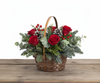 Basket of Holiday Cheer – Red Roses, Pinecones & Juniper flowerandtwine
