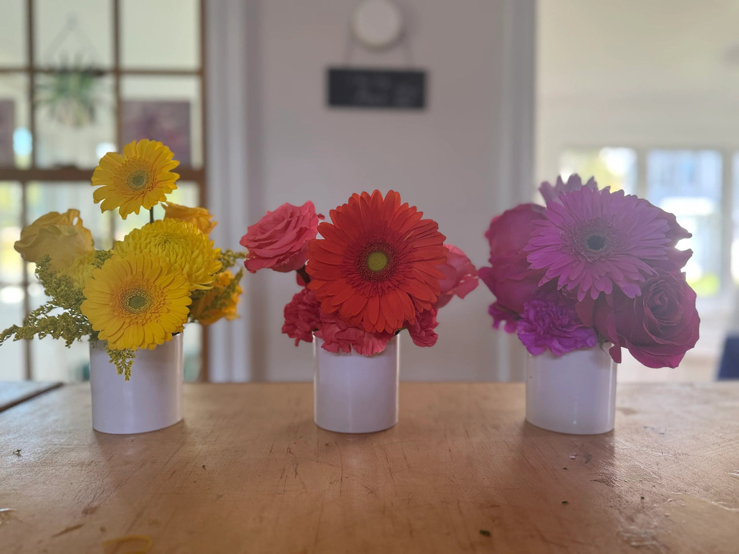 Flower Flight - 3 Flower Single Color Arrangements in Reusable Container flowerandtwine