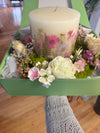 Fresh Peony Pressed Flower Pillar Candle & Optional Garden Arrangement