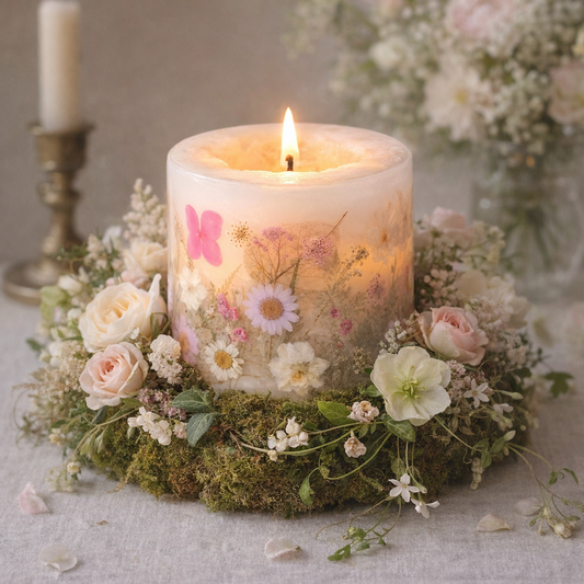 Peony Candle in an arrangement 