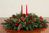 Holiday Centerpiece – Fresh Evergreens, Pinecones & Red Bow flowerandtwine