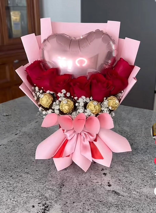 Valentine's Day Heart Balloon & Flowers Bundle