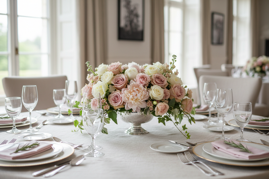 medium floral centerpiece for a round table for 10 people